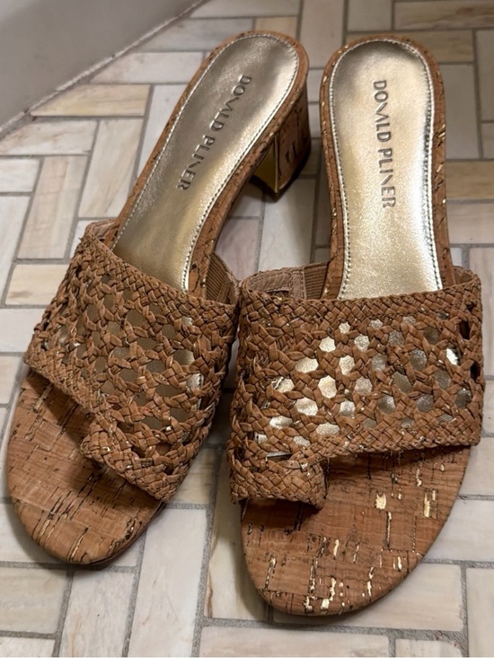 Shoes - Donald Pliner Melrose3 Sparkle Cork Low Heels Natural Woven Sandal Size 10